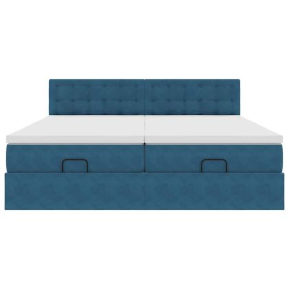 Османска легло с матраци, тъмносиньо, 160x200 см, кадифе