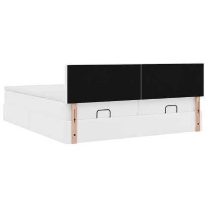 Османска легло с матраци&LED, бяло, 200x200 см, изкуствена кожа