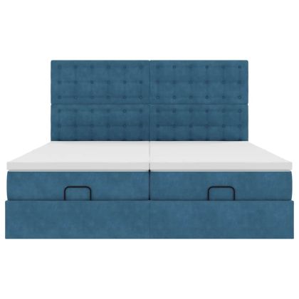 Османска легло с матраци, тъмносиньо, 160x200 см, кадифе