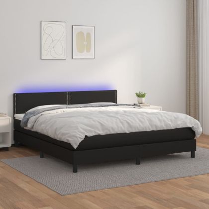 Боксспринг легло с матрак и LED черно 180x200см изкуствена кожа