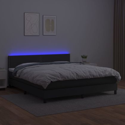 Боксспринг легло с матрак и LED черно 180x200см изкуствена кожа