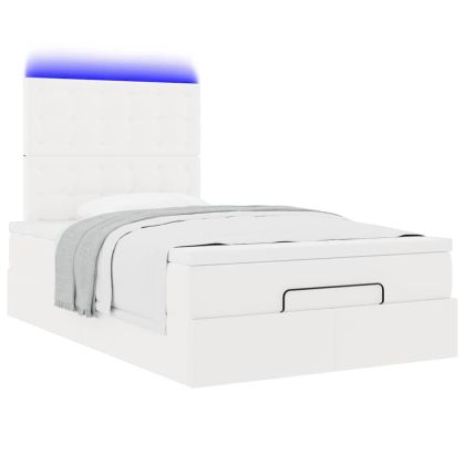 Османска легло с матрак&LED, бяло, 120x200 см, изкуствена кожа