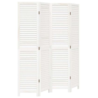 Разделител за стая, 4 панела, бял, дърво пауловния масив