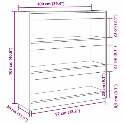 Шкаф за книги 3 нива 100 x 30 x 103 см Инженерна дървесина