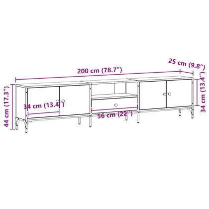 ТВ шкаф с чекмедже Черен дъб 200 x 25 x 44 см Инженерно дърво