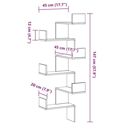 Стенен ъглов рафт Черния дъб 45 x 45 x 147 см