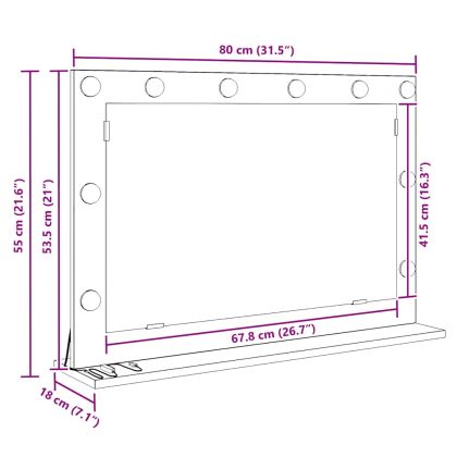 Огледало за грим Правоъгълна Циментено сиво 80 x 55 x 18 см