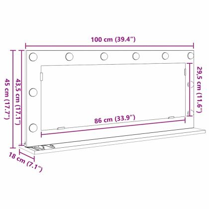 Огледало за грим Правоъгълна Циментено сиво 100 x 45 x 18 см