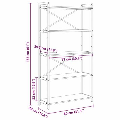 Рафт за книги Дъб 80 x 30 x 155 см Инженерно дърво