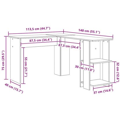 Ъглово бюро с рафт Дъб 140 x 113,5 x 75 см Инженерно дърво