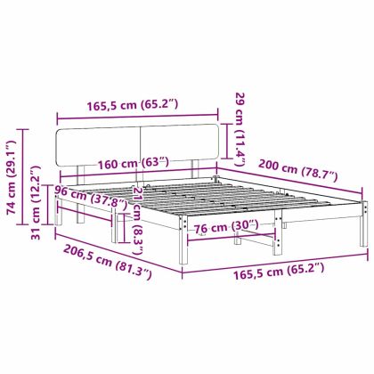 Рамка за легло с таблото Бяло 160 x 200 cm Солидно борово дърво