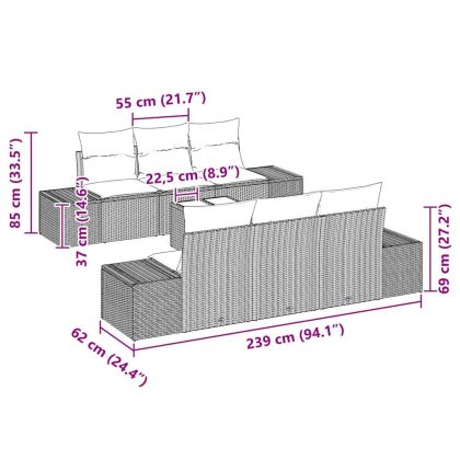 Градински Софа Комплект 7 pcs Светлосиво полиратан