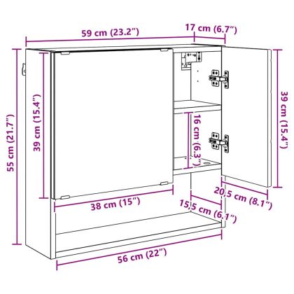Шкаф с огледало с врата Бяло 59 x 17 x 55 см Инженерно дърво
