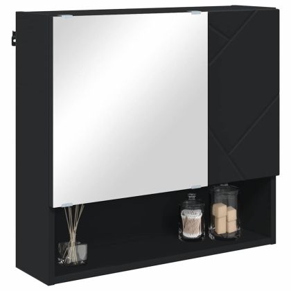 Шкаф с огледало с врата Черно 59 x 17 x 55 см Инженерно дърво