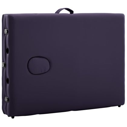 Сгъваема масажна кушетка, 3 зони, дърво, лилава