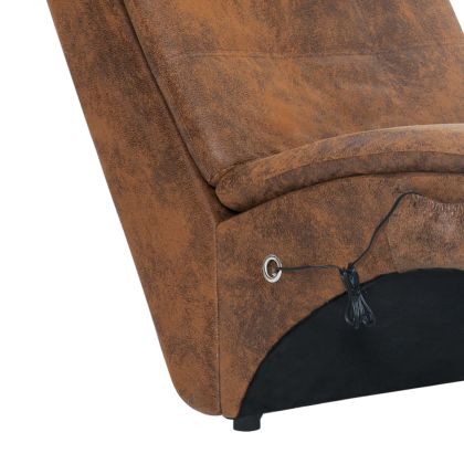 Масажираща кушетка с възглавница, кафява, изкуствен велур