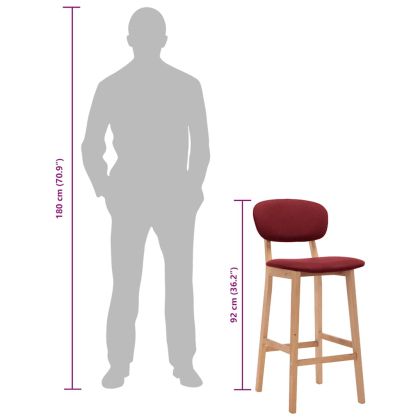 Бар табуретки, 2 бр, виненочервени, текстил