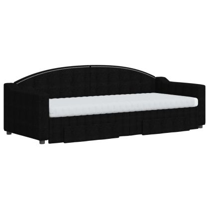 Канапе с изтеглящо легло и чекмеджета черно 80x200 см плат