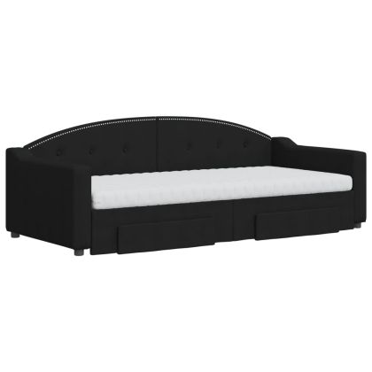 Канапе с изтеглящо легло и чекмеджета черно 90x200 см текстил