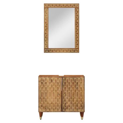 Комплект мебели за баня, 2 части, масивна мангова дървесина