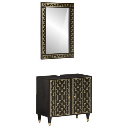 Комплект мебели за баня, 2 части, масивна мангова дървесина