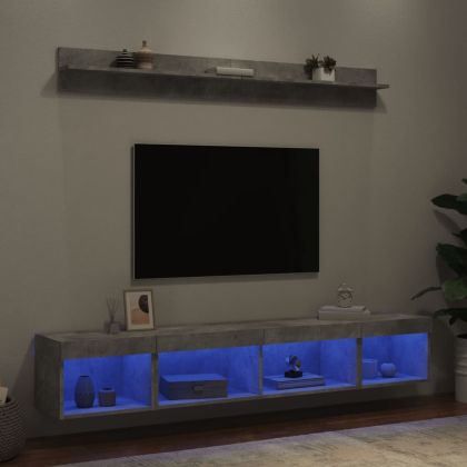 ТВ стенни модули с LED, 5 части, бетонно сиви, инженерно дърво