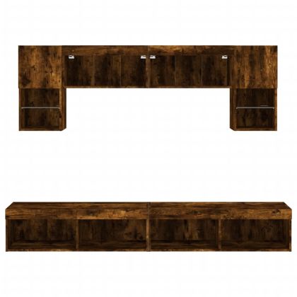 ТВ стенни модули с LED, 6 части, опушен дъб, инженерно дърво