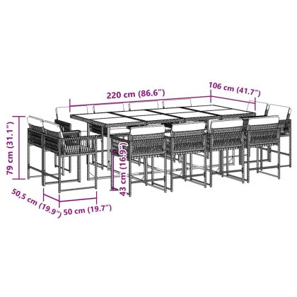 Външен трапезен комплект 13 части с възглавници черен полиратан
