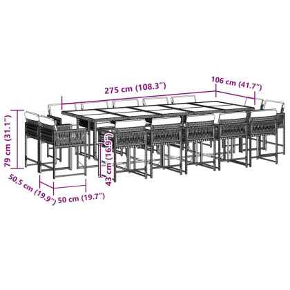 Градински комплект с възглавници 15 части полиратан черен