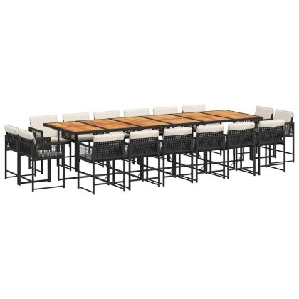 Градински комплект с възглавници 17 части полиратан черен