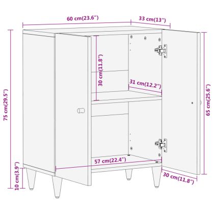 Страничен шкаф 60x33x75 см манго масивно дърво