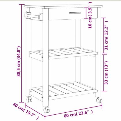 Кухненска количка "MONZA" 60x40x88,5 см борово дърво масив