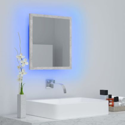 LED огледало за баня, бетонно сиво, 40x8,5x37 см, акрил