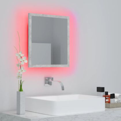 LED огледало за баня, бетонно сиво, 40x8,5x37 см, акрил