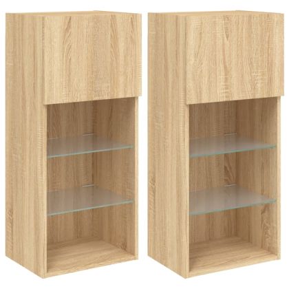 ТВ шкафове с LED осветление 2 бр дъб сонома 40,5x30x90 см