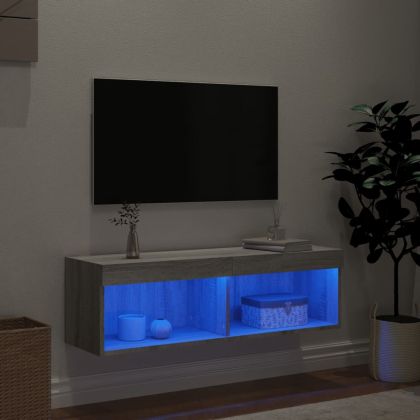 ТВ шкаф с LED осветление, сив сонома, 100x30x30 см