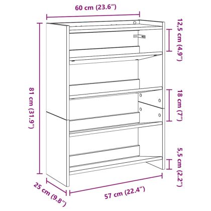 Шкаф за обувки, дъб сонома, 60x25x81 см, инженерно дърво