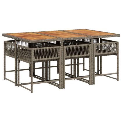 Градински трапезен комплект 7 части с възглавници сив полиратан