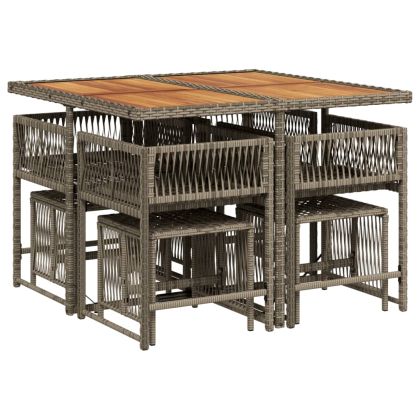 Градински трапезен комплект 9 части с възглавници сив полиратан