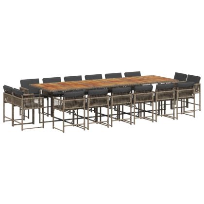 Градински комплект с възглавници 17 части полиратан сив