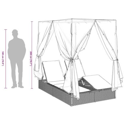 Двойно шезлонг С завеси Топло бяло 205 x 129 x 200 см полиратан