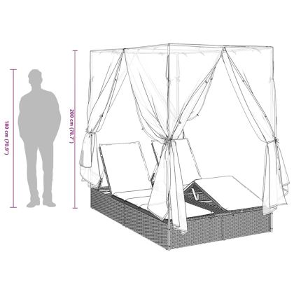 Двойно шезлонг С завеси Сив 205 x 129 x 200 см полиратан
