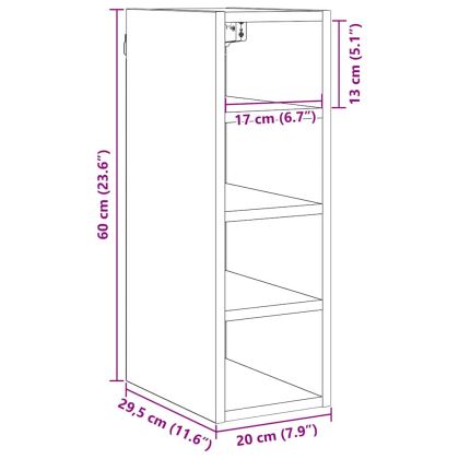 Висящ шкаф с рафт Черен дъб 20 x 29,5 x 60 см Инженерно дърво