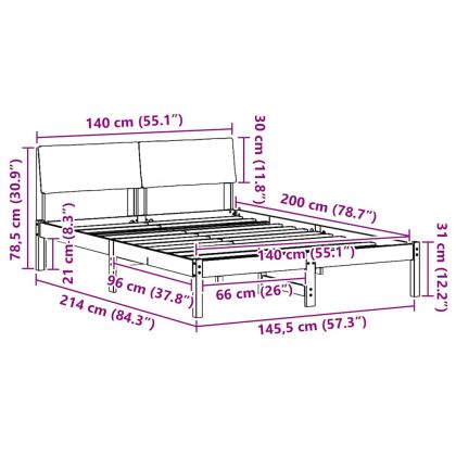 Рамка на леглото Кафяв и черен 140 x 200 cm Борово дърво масив