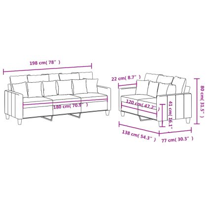 Комплект дивани от 2 части с възглавници, таупе, плат