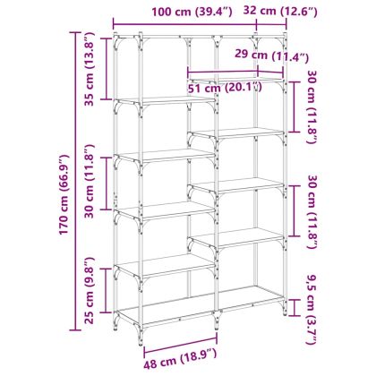 Рафт за книги Старо дърво 100 x 32 x 170 см Инженерно дърво