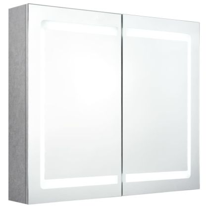 LED шкаф с огледало за баня, бетонно сив, 80x12x68 см