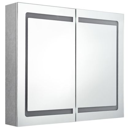 LED шкаф с огледало за баня, бетонно сив, 80x12x68 см