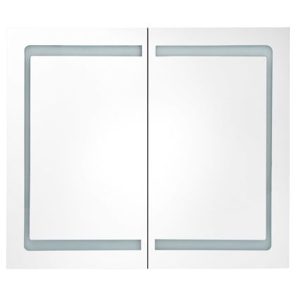 LED шкаф с огледало за баня, бетонно сив, 80x12x68 см