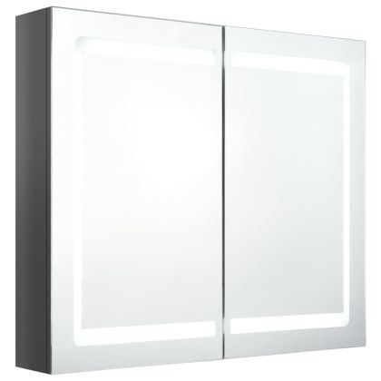 LED шкаф с огледало за баня, сияйно сиво, 80x12x68 см
